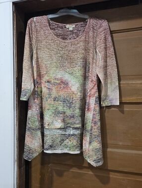 ONE WORLD Pastel Multicolor Scoop Neck Tunic with Sparkle Accents